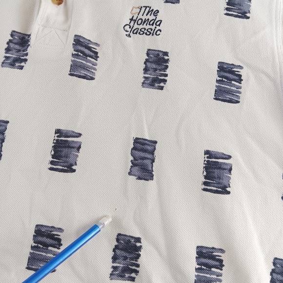 Greg Norman Collection Mens XXL White Blue Print Polo Shirt Honda Classic - Picture 7 of 12